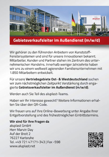 Stellenanzeige Aluplast