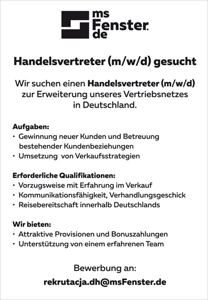 Stellenanzeige MS-Fenster