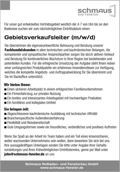 Stellenanzeige SCHMAUS
