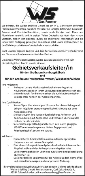 Stellenanzeige WS Das Fenster